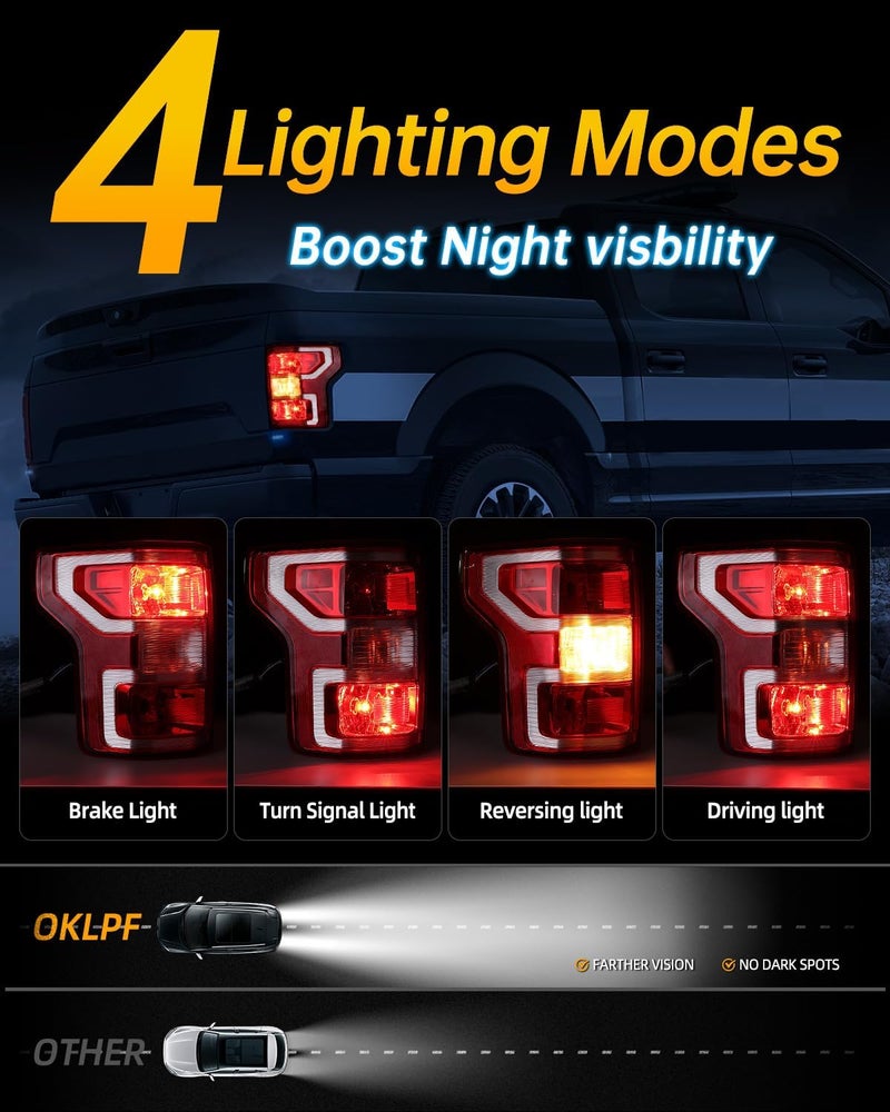 OKLPF Rear Brake Tail Lights Compatible With 2018 2019 2020 Ford F150 F-150 Replace JL3Z-13405-H,Replacement Red Taillights Assembly,Included Bulbs and Harness,Left Driver Side - Image 3
